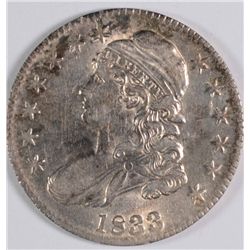 1833 BUST HALF DOLLAR, AU-55 LOTS OF LUSTER!