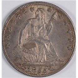 1855-O WITH ARROWS SEATED HALF DOLLAR,  MS-64 ORIGINAL, NICE COLOR