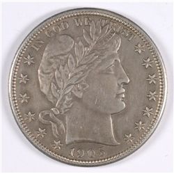 1905-S BARBER HALF DOLLAR, MS-62 TONED, SCARCE DATE!!