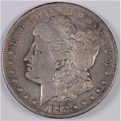 1892-CC MORGAN SILVER DOLLAR, XF/AU  NICE!
