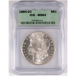 1884-CC MORGAN SILVER DOLLAR, ICG MS-64 BLAST WHITE