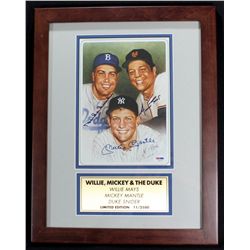 Mickey Mantle, Willie Mays & Duke Snider Signed 14x18 Custom Framed Photo Display (PSA LOA)