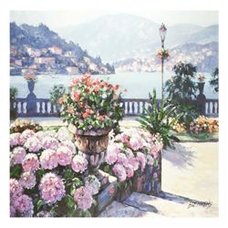 Howard Behrens Signed LE "On Lake Como" Limited Edition 37.5" x 30" Hand Embellished Giclee Canvas #