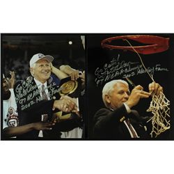 Lot of (2) Lute Olson Signed Arizona 8x10 Photos Inscribed "Go Cats!", "97 NCAA Champs" & "2002 Hall