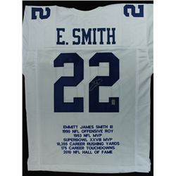 Emmitt Smith Signed Cowboys Stat Jersey (GTSM COA)