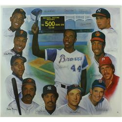 MLB 500 Home Run 27x29 Lithograph with Babe Ruth, Mickey Mantle, Willie Mays, Hank Aaron