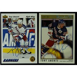 Lot of (2) Tony Amonte Signed Rangers Hockey Cards (Schwartz COA)