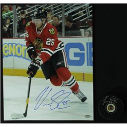 Lot of (2) Viktor Stalberg Signed Blackhawks Items With (1) Logo Hockey Puck & (1) 11x14 Photo (Schw