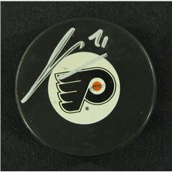 James Van Riermsdyk Signed Flyers Logo Hockey Puck (JSA COA)