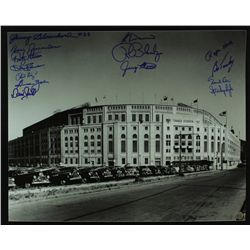Yankee Stadium 16x20 Signed by (14) with Ron Blomberg, Sparky Lyle, Ralph Houk (Real Deal COA)