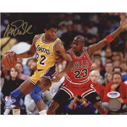 Magic Johnson Signed Lakers 8x10 Photo vs. Michael Jordan (PSA COA)