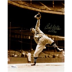 Bob Feller Signed Indians 8x10 Photo Inscribed "HOF 62" (JSA)