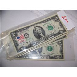 (7X$)$2 U.S NOTES,   1976 IST DAY ISSUES  WITH STAMPS, CRISP, BU CONDITION