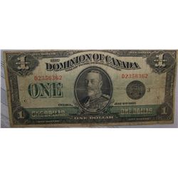 RARE 1923 CANADA " ONE DOLLAR NOTE" EXCELLENT CONDITION