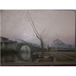 ORIGINAL OIL ON CANVAS SIGNED & DATED, 1989 CHINESE MASTER PAINTER. 28T X 39W, FRAMED