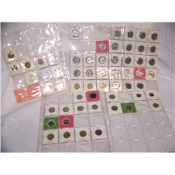 (4) SLEEVES OF ASSORTED FORIEGN COINS, MANY SILVER. CONTAINING 62 COINS MOSTLY ITALIAN 194- 1970.