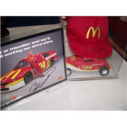 NASCAR MCDONALDS HAND SIGNED MEMORABILIA DISDLAY SIGNED HAT & CAR