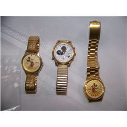 LOT OF (3) GOLD TONE MICKEY MOUSE WATCHES, OLDER, POSSIBLY FROM 1970'S