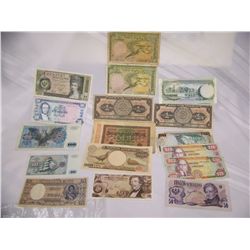 WHOLESALE LOT OF (17) ASSORTED WORLD CURRENCY NOTES, VARIOUS COUNTRIES & CONDITIONS