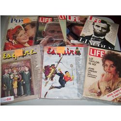 LOT OF (8) CLASSIC MAGAZINES INCLUDING (2) ESQUIRE POST MAGAZINES & LIFE 1930'S -1947