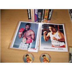 (10) PIECE ASSORTED BOXING LOT INCLUDING (2) SIGNED PICTURES M. SPINKS & R. DURAN (7) VHS TAPES