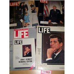 LOT OF (4) HISTORIC KENNEDY LIFE MAGAZINES (3) KENNEDY COVERS, (1) LBJ