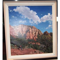 ORIGINAL PAINTING ON CANVAS   YOUNG BOY BEFORE RED ROCK LANDSCAPE W/ CLOUDS  SIGNED LOWER RIGHT 91