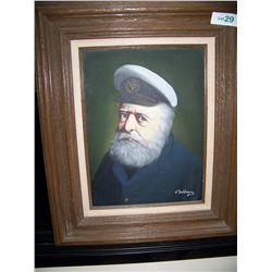 VINTAGE OIL ON CANVAS "PORTRAIT OF A SEA DOG" SIGNED PELLAM . FRAMED