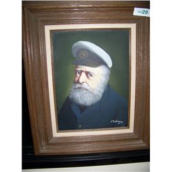 VINTAGE OIL ON CANVAS  PORTRAIT OF A SEA DOG  SIGNED PELLAM . FRAMED