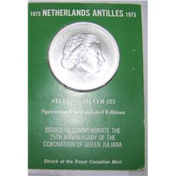 1973 25 GULDEN STERLING SILVER NETHERLAND ANTILLES