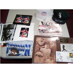 (8) PIECE ASSORTED SPORTS MEMORABILIA LOT, INCLUDING: BABE RUTH PLAQUE, SIGNED HAT, PICTURES & MORE