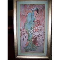 ALPHONSE MUCHA FINE ARTWORK ON CANVAS, CUSTOM FRAMED