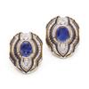 Image 1 : A PAIR OF SAPPHIRE AND DIAMOND PLAQUES Each designed as an oval-shaped sapphire within a multi-ti...