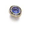 Image 1 : A SAPPHIRE AND DIAMOND RING The oval-shaped sapphire cabochon weighing approximately 18.00 carats...