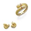 Image 1 : LALAOUNIS A SET OF GOLD AND GEM-SET JEWELRY Comprising a hinged 18K gold bangle, of ribbed and ro...