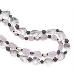 DELLA VALLE A ROSE QUARTZ AND GEM-SET NECKLACE Designed as a strand of rose quartz polished beads...
