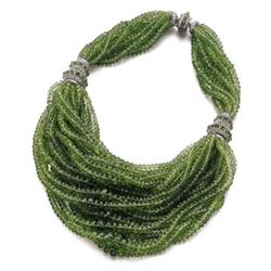 KATIA VITA A PERIDOT AND DIAMOND BIB NECKLACE The front, composed of 25 strands of graduated peri...