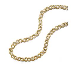 A GOLD AND DIAMOND NECKLACE Designed as a series of 18K bark-textured gold 8-shaped links, each e...