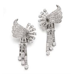 Property of a Lady A PAIR OF DIAMOND EARPENDANTS Each with detachable tassels set with baguette a...