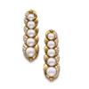 Image 1 : BULGARI A PAIR OF GOLD AND CULTURED PEARL EARCLIPS Each designed as a graduated line of five cult...