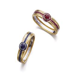 Jewels from A Private Collection (continued) A GOLD AND RUBY BRACELET AND A GOLD AND SAPPHIRE BRA...