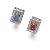 Image 1 : A PAIR OF SAPPHIRE, RUBY AND DIAMOND CUFFLINKS 102 Each set with a cabochon ruby and similarly-cu...