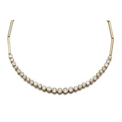 Property European estate A GOLD AND DIAMOND NECKLACE The front set with a line of collet-set grad...
