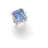 Image 1 : Property of a European estate AN AQUAMARINE AND DIAMOND RING Designed as a rectangular-cut aquama...