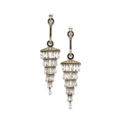 A PAIR OF ART DECO BLACK ONYX, DIAMOND AND ENAMEL EARPENDANTS Each designed as a flexible pendant...