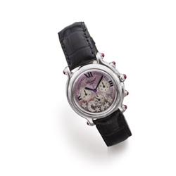 CHOPARD A WHITE GOLD, DIAMOND, RUBY AND MOTHER-OF-PEARL "HAPPY SPORT" WRISTWATCH The circular-sha...
