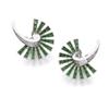 Image 1 : A PAIR OF EMERALD AND DIAMOND EARCLIPS Each of scroll and sunburst design, set with calibre-cut e...