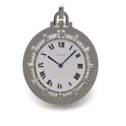 CARTIER A PLATINUM AND DIAMOND DRESS WATCH Designed as a circular-shaped white dial with Roman nu...