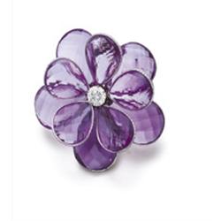 DELLA VALLE AN AMETHYST AND DIAMOND CLIP BROOCH Of flowerhead design, the petals set with rose-cu...