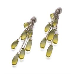KATIA VITA A PAIR OF DIAMOND AND GREEN QUARTZ EARPENDANTS Each of cascade design, the flexible ta...